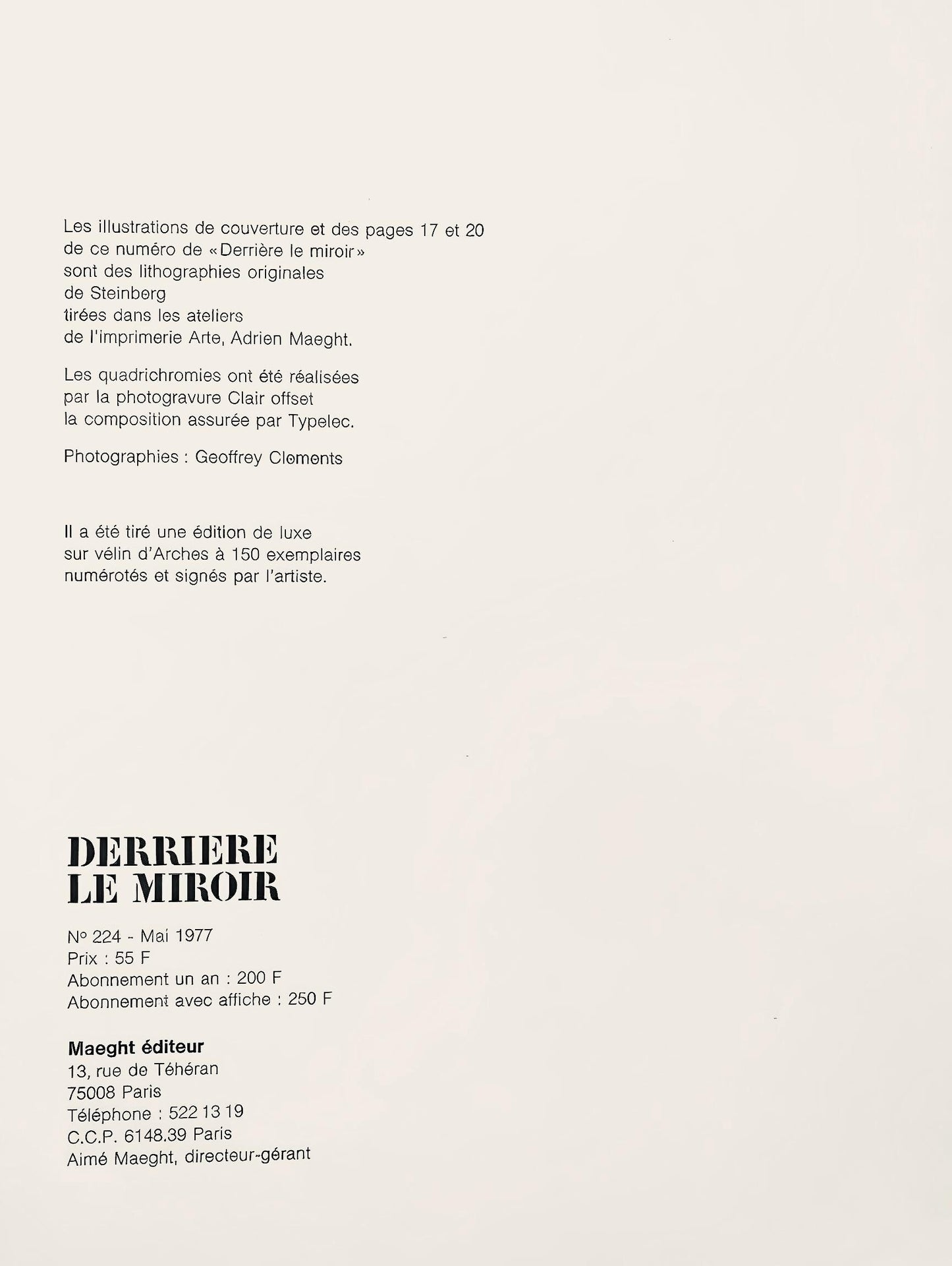 Saul Steinberg, Composition, Derrire Le Miroir, Lithograph