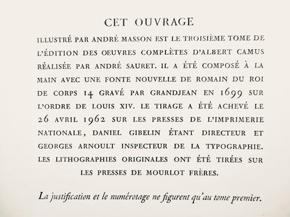 Andr Masson, Composition, Uvres Compltes D'Albert Camus, Lithograph