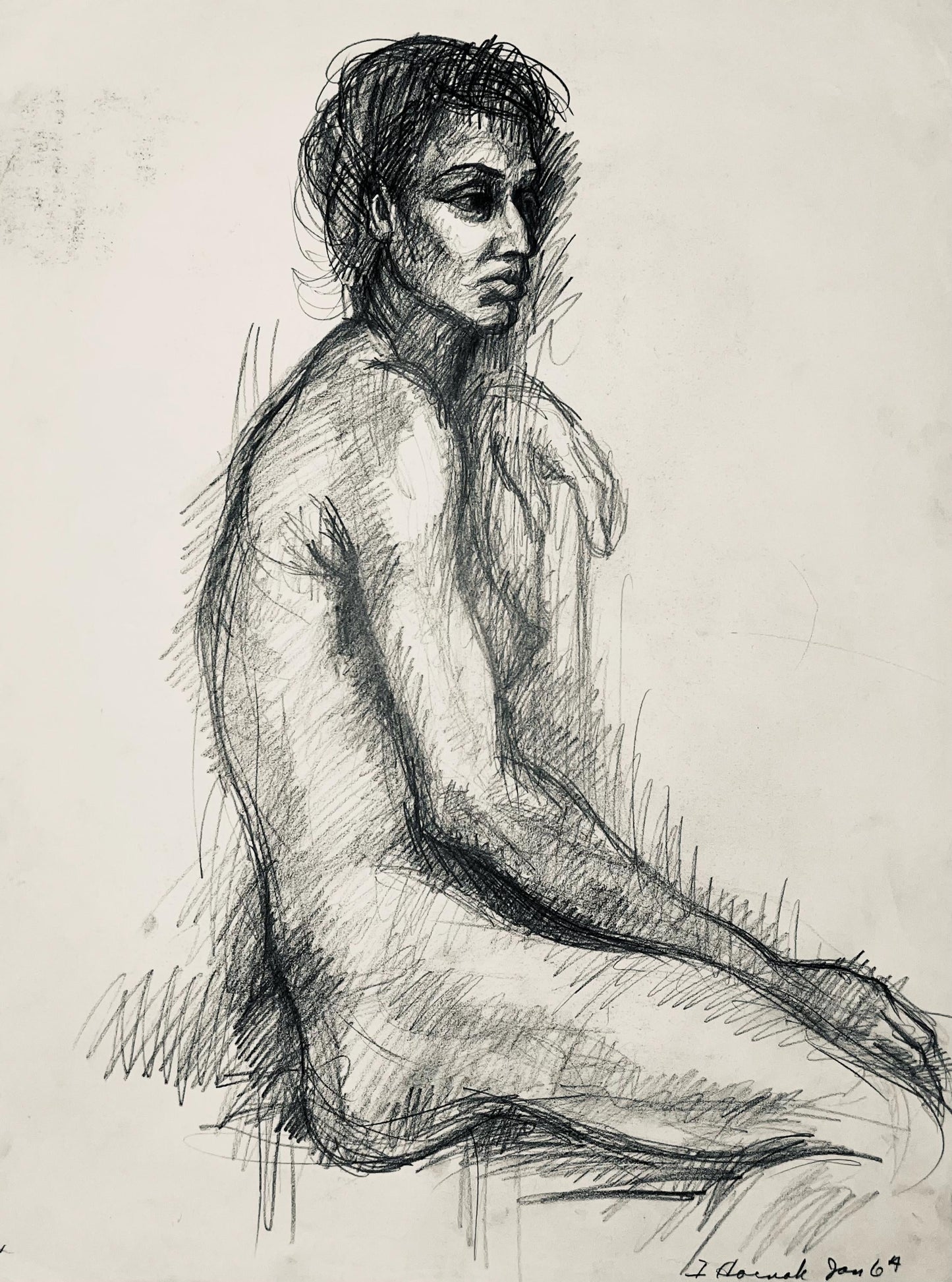 Ian Hornak, Renaissance Female Nude Figure Study, 1963, Original Drawing