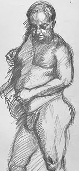 Ian Hornak, Renaissance Male Nude Figure Study, 1963, Original Drawing