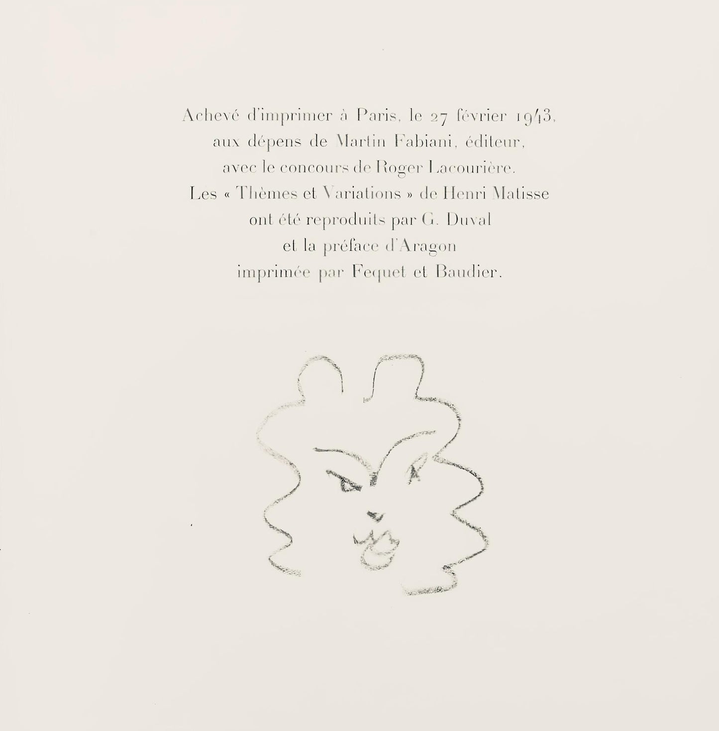 Henri Matisse, Srie O, Var. 10 (Duthuit 9), Henri Matisse, Dessins, Thmes Et Variations, Lithograph