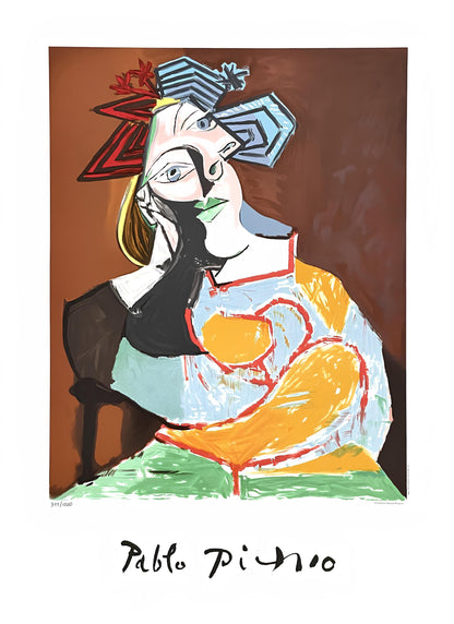 Pablo Picasso, Femme Accoude Au Drapeau Bleu Et Rouge, Marina Picasso Collection, Official