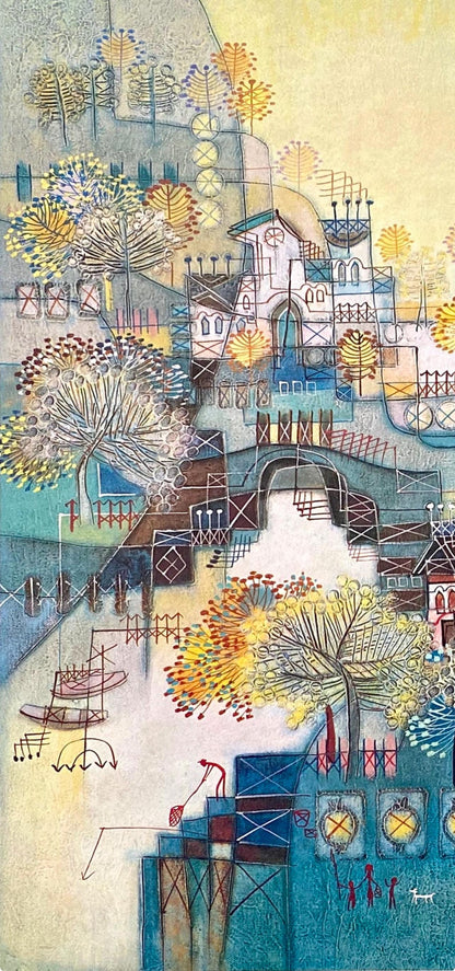 Heshi Yu, Fishing Village, Original Edition Offset Lithograph