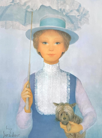 Guy Sradour, Jeune Fille L'Ombrelle, Original Edition Offset Lithograph
