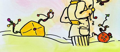 Peter Max, Umbrella Man, Hand Signed, Mixed Media Watercolor And Silkscreen Painting