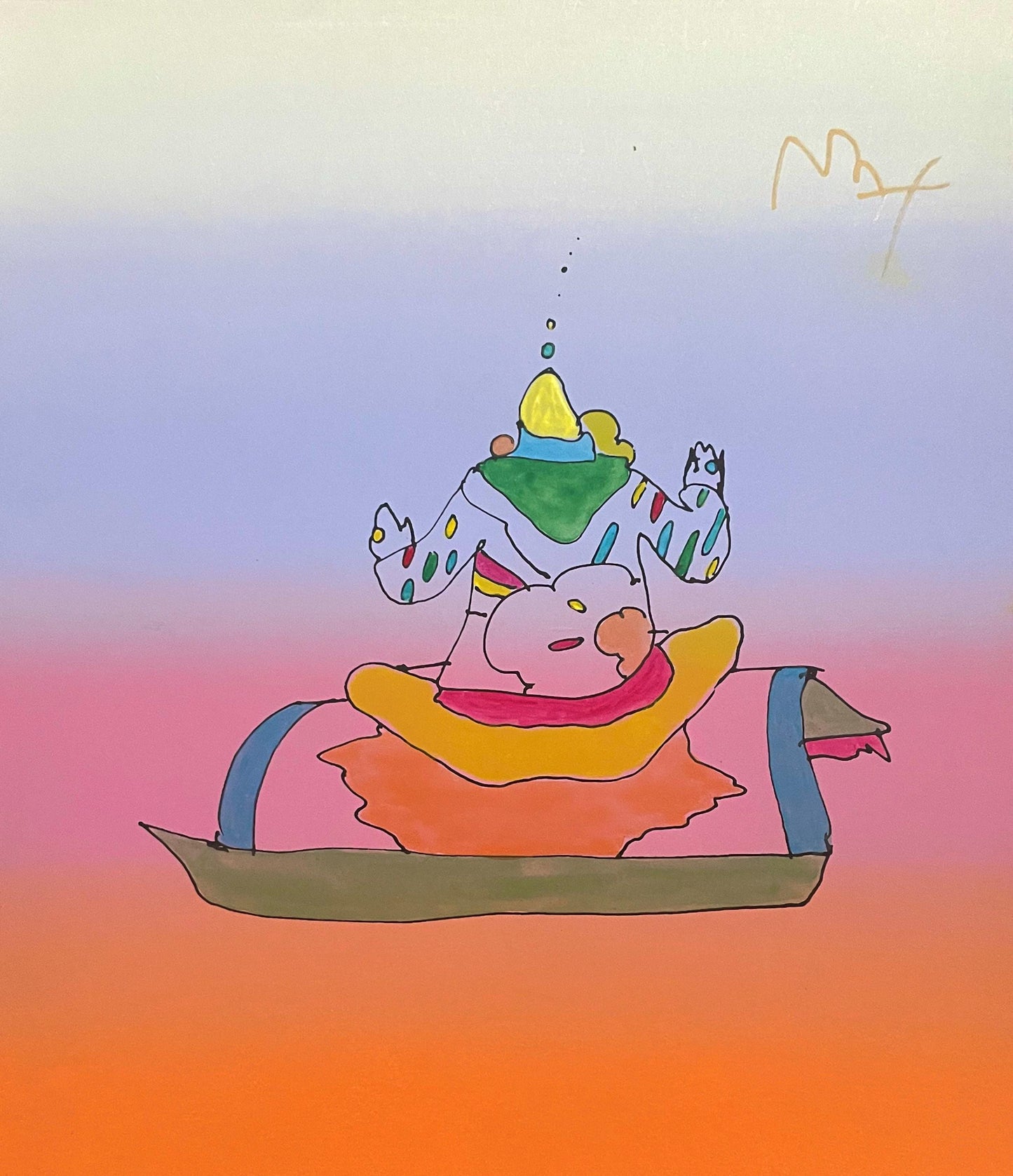 Peter Max, Magic Carpet Ride, Hand Signed, Mixed Media Watercolor And Silkscreen Painting