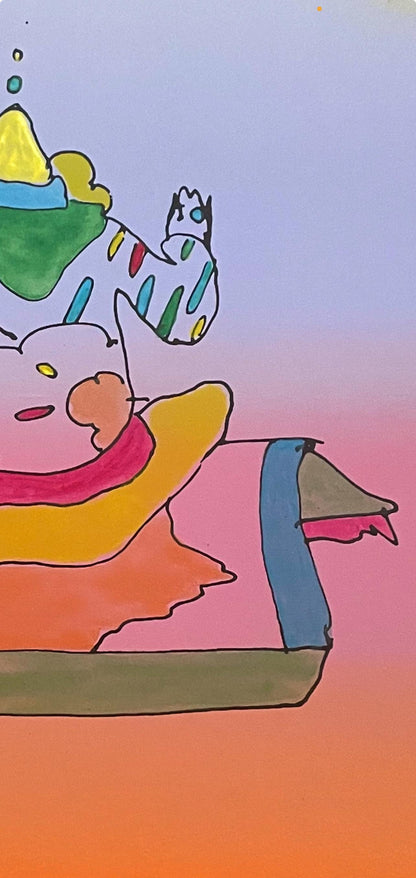 Peter Max, Magic Carpet Ride, Hand Signed, Mixed Media Watercolor And Silkscreen Painting