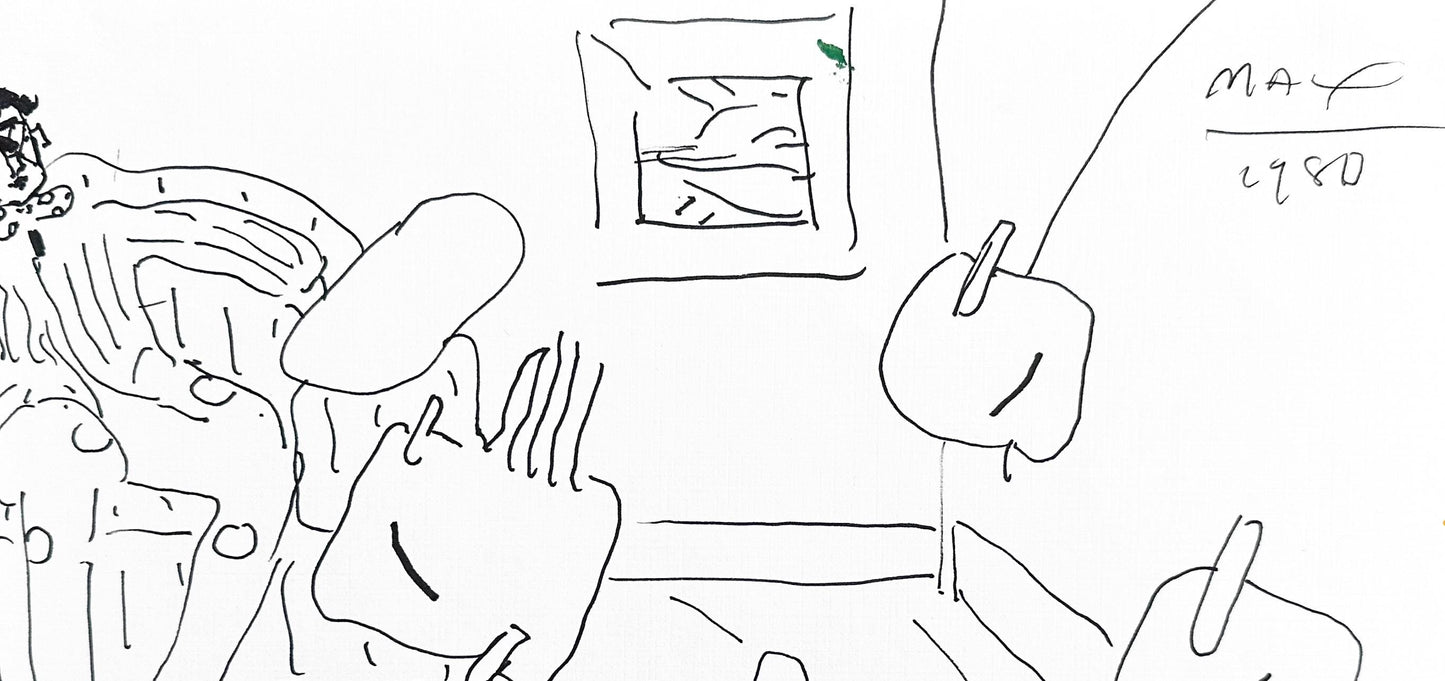 Peter Max, Seated Man, Hand Signed, Pen And Ink Drawing