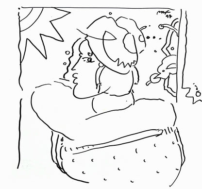 Peter Max, Lady Profile, Hand Signed, Pen And Ink Drawing