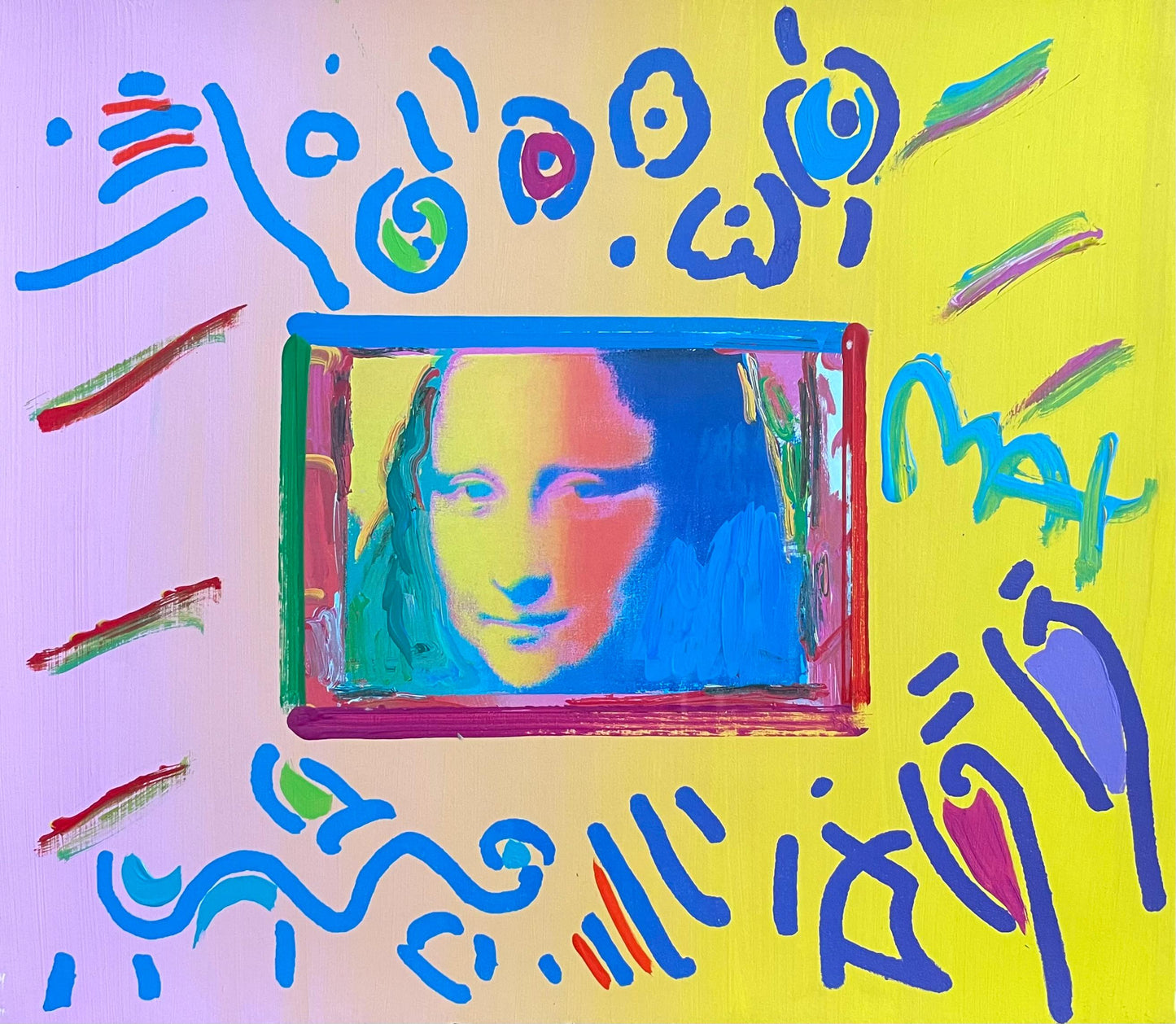 Peter Max, Mona Lisa, Hand Signed, Mixed Media Acrylic And Lithograph Painting