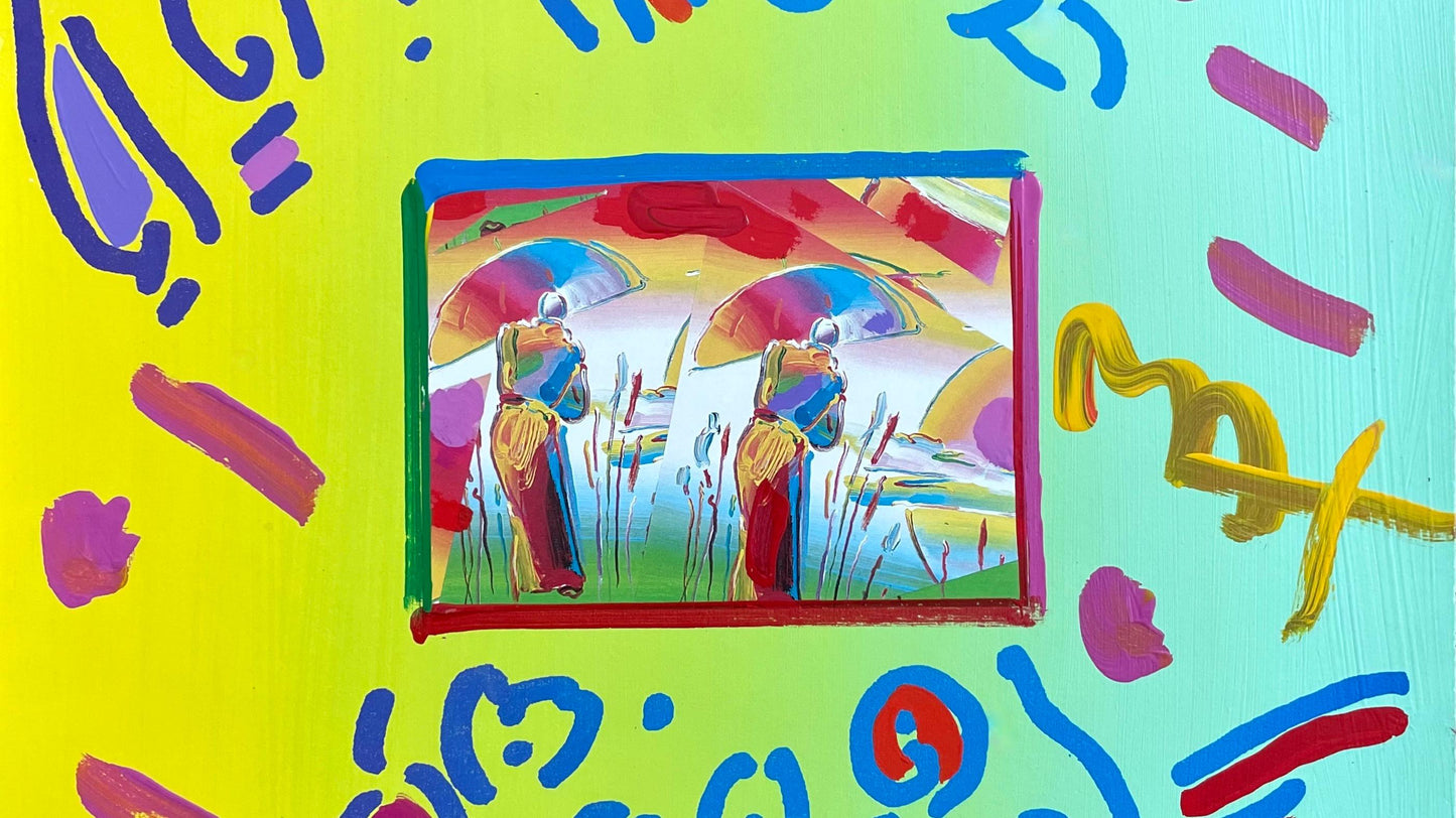 Peter Max, Two Sages, Hand Signed, Mixed Media Acrylic And Lithograph Painting