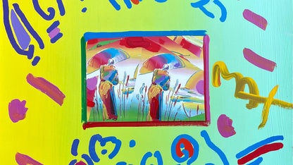 Peter Max, Two Sages, Hand Signed, Mixed Media Acrylic And Lithograph Painting