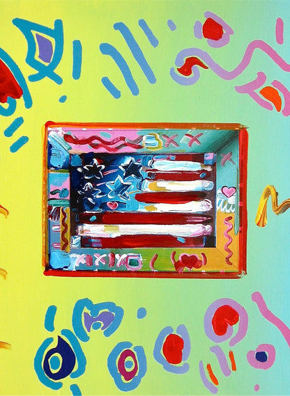 Peter Max, Flag, Hand Signed, Mixed Media Acrylic And Lithograph Painting
