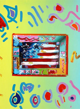 Peter Max, Flag, Hand Signed, Mixed Media Acrylic And Lithograph Painting