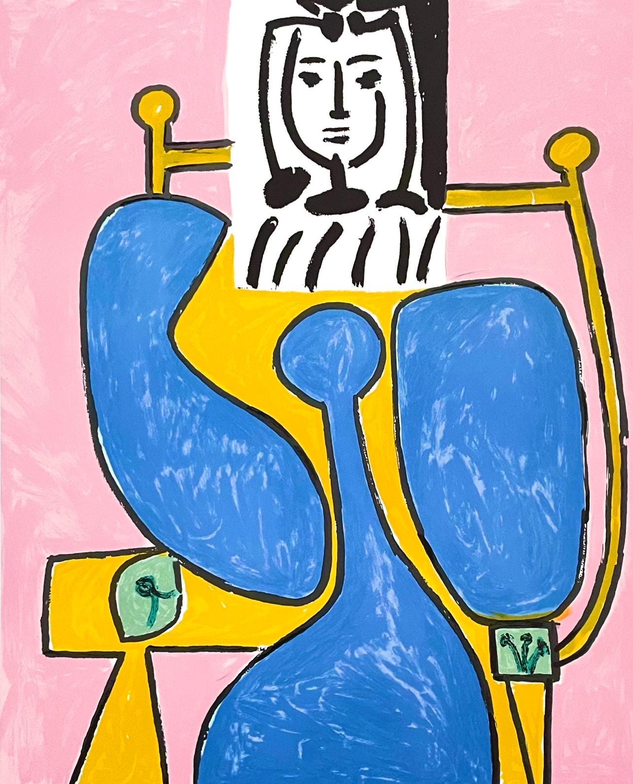 Pablo Picasso, Femme Assise La Robe Bleue, Marina Picasso Collection, Official Lithograph