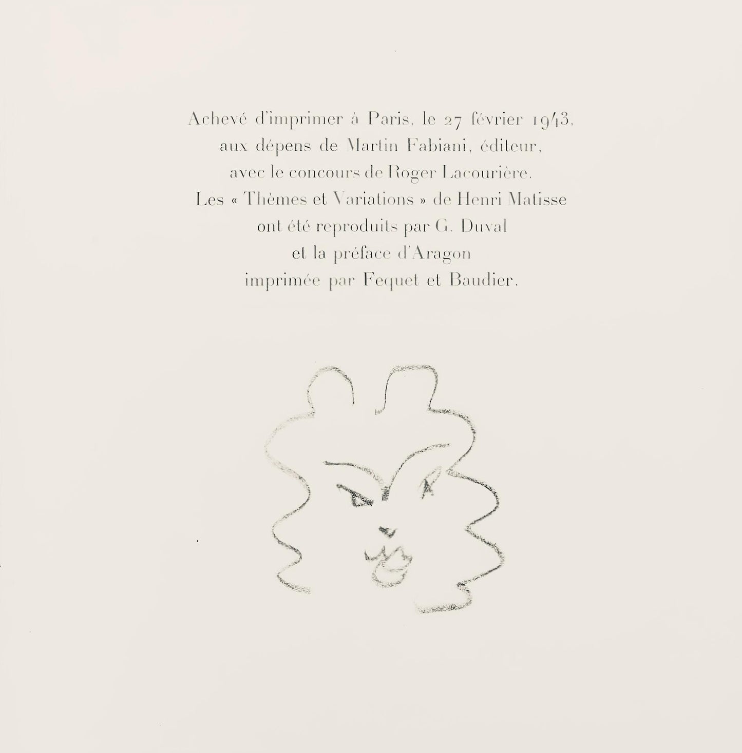 Henri Matisse, Srie D, Var. 4 (Duthuit 9), Henri Matisse, Dessins, Thmes Et Variations, Lithograph