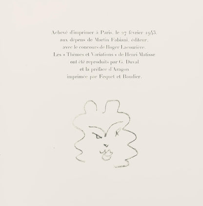 Henri Matisse, Srie H, Var. 10 (Duthuit 9), Henri Matisse, Dessins, Thmes Et Variations, Lithograph