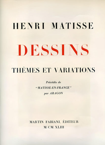 Henri Matisse, Srie J, Var. 1 (Duthuit 9), Henri Matisse, Dessins, Thmes Et Variations, Lithograph