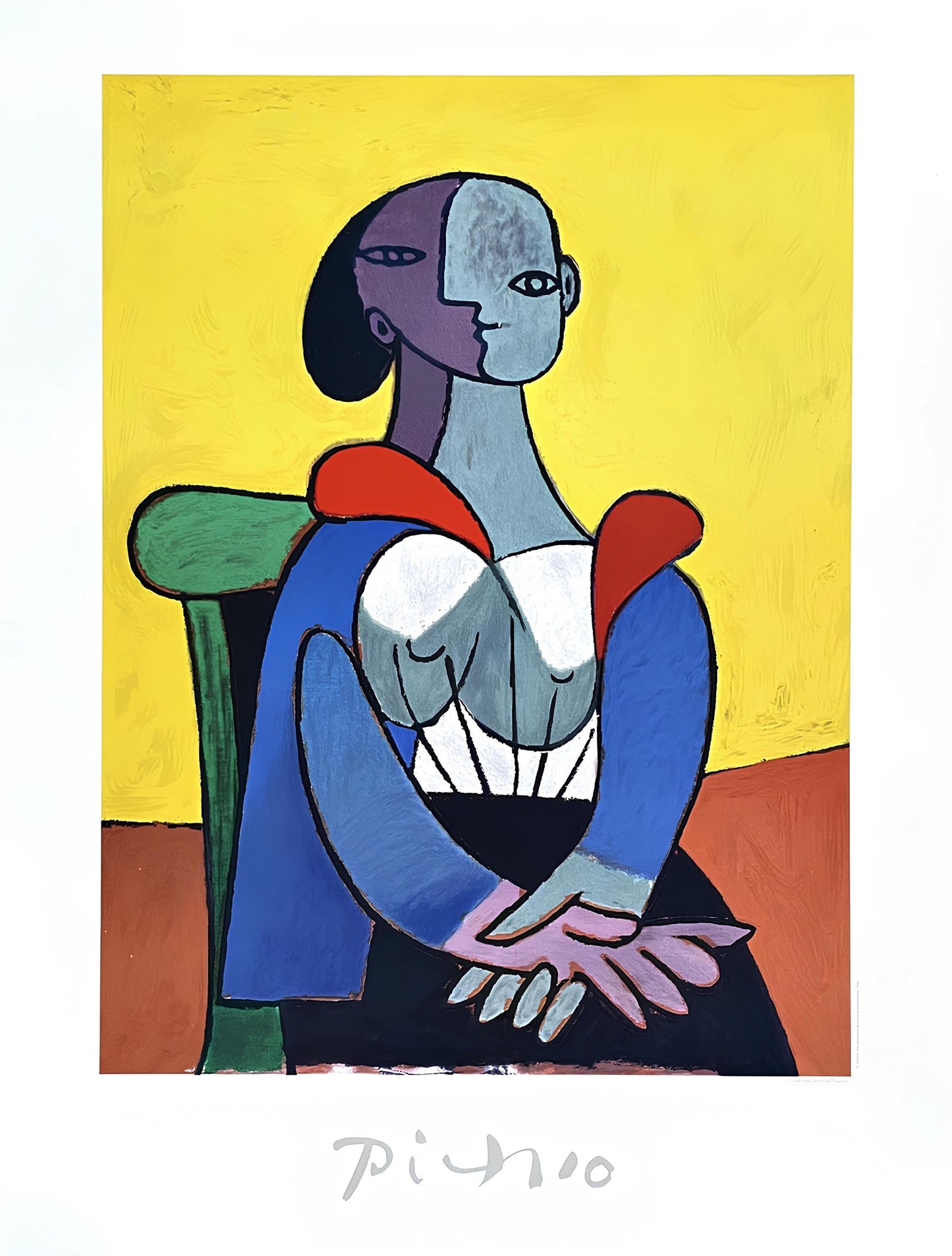 Pablo Picasso, Femme La Chaise Sur Fond Jaune, Marina Picasso Collection, Official Lithograph