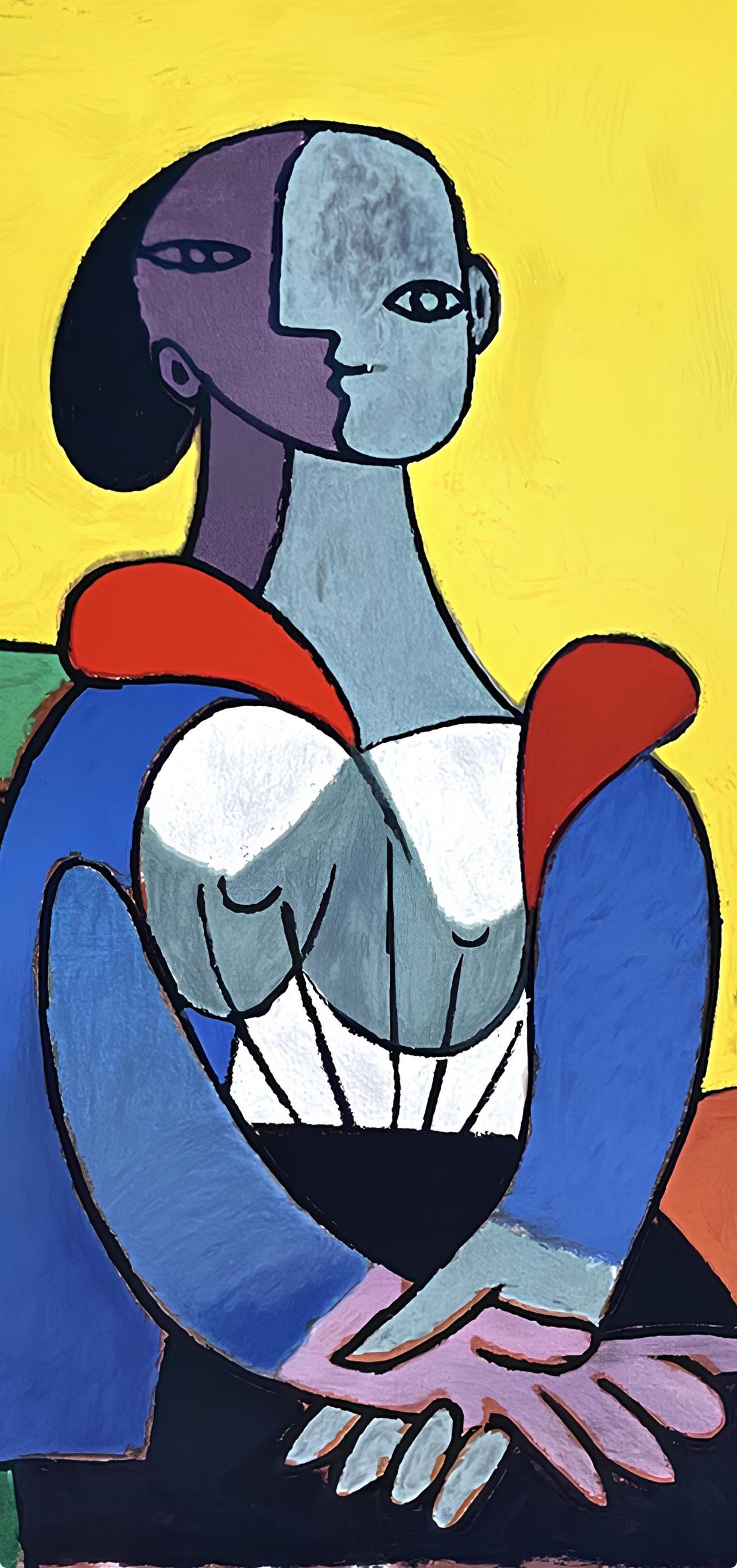 Pablo Picasso, Femme La Chaise Sur Fond Jaune, Marina Picasso Collection, Official Lithograph