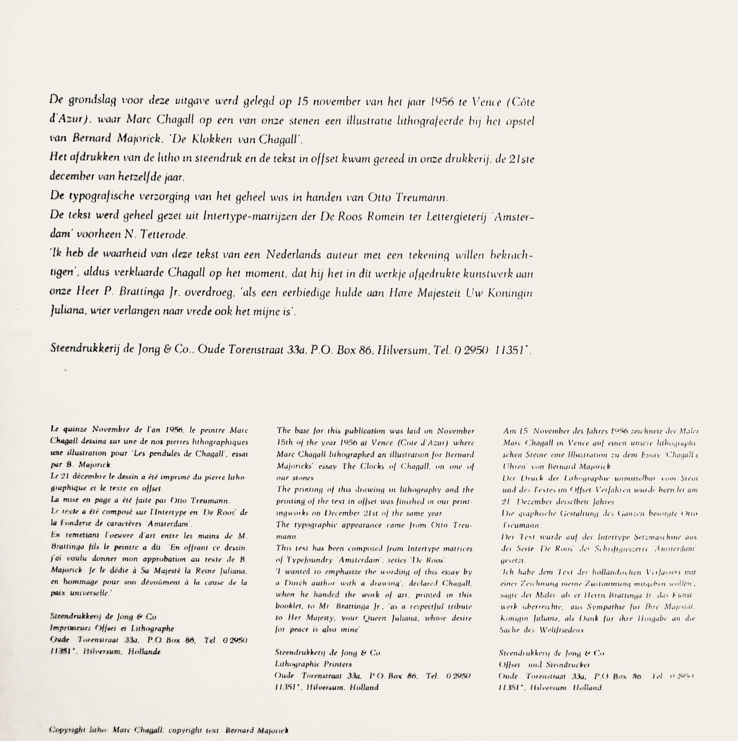 Marc Chagall, Chagall'S Uhren, Lithograph