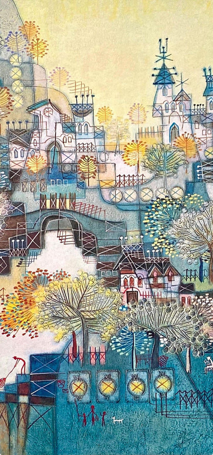 Heshi Yu, Fishing Village, Original Edition Offset Lithograph