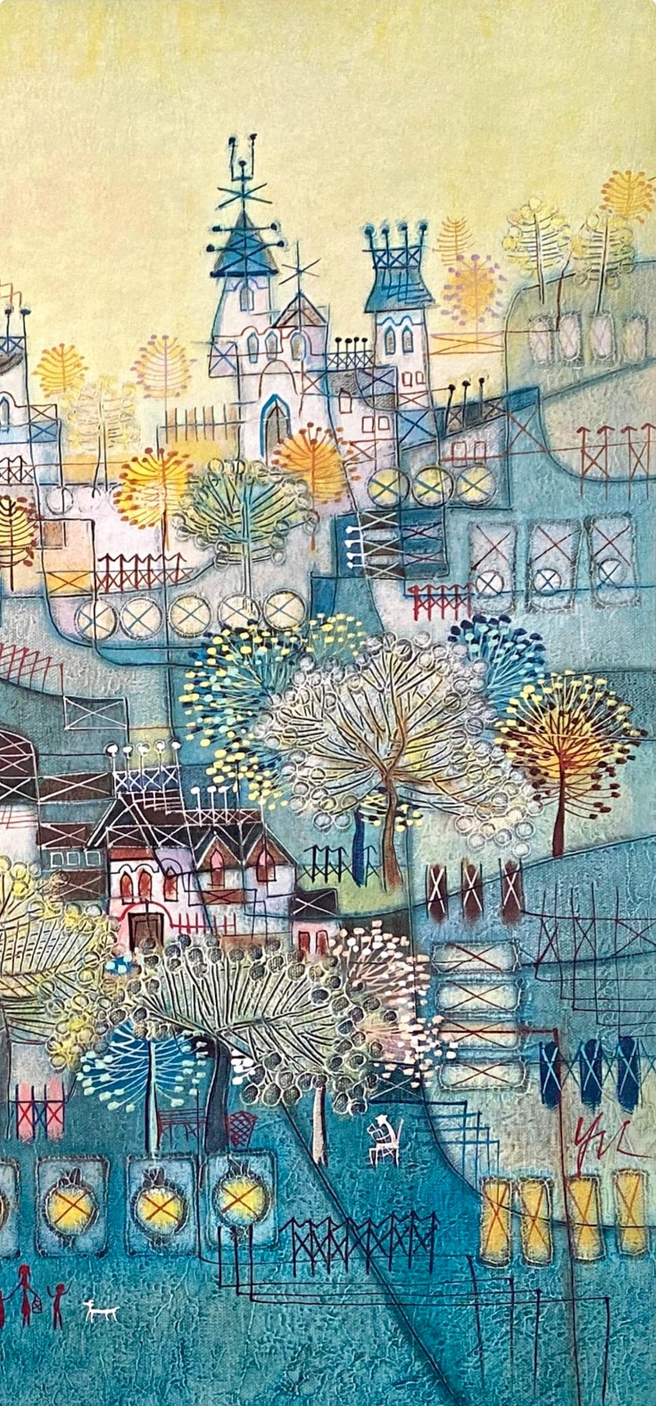 Heshi Yu, Fishing Village, Original Edition Offset Lithograph