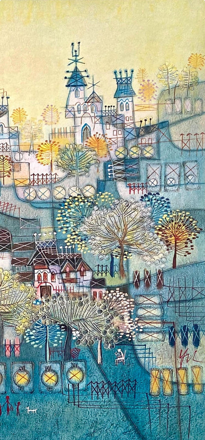 Heshi Yu, Fishing Village, Original Edition Offset Lithograph