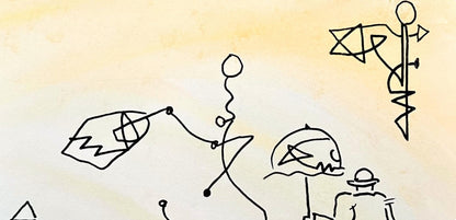 Peter Max, Umbrella Man, Hand Signed, Mixed Media Watercolor And Silkscreen Painting