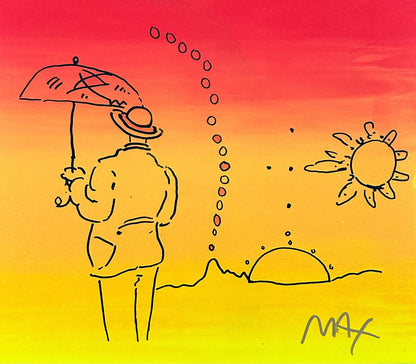 Peter Max, Umbrella Man, Hand Signed, Mixed Media Watercolor And Silkscreen Painting