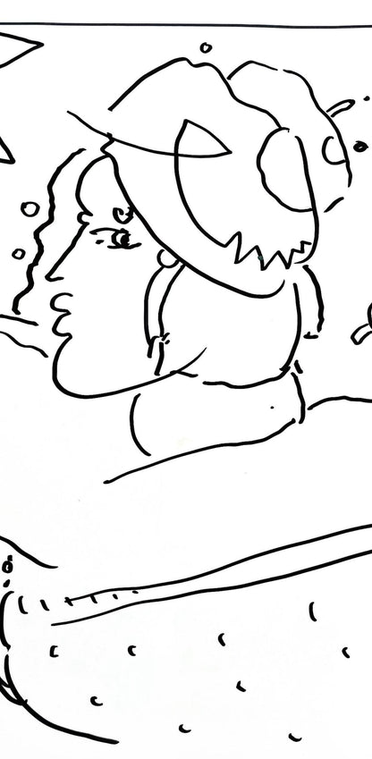 Peter Max, Lady Profile, Hand Signed, Pen And Ink Drawing