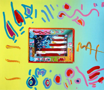 Peter Max, Flag, Hand Signed, Mixed Media Acrylic And Lithograph Painting