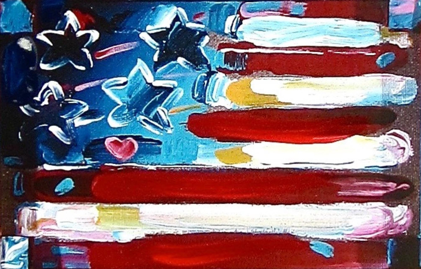 Peter Max, Flag, Hand Signed, Mixed Media Acrylic And Lithograph Painting