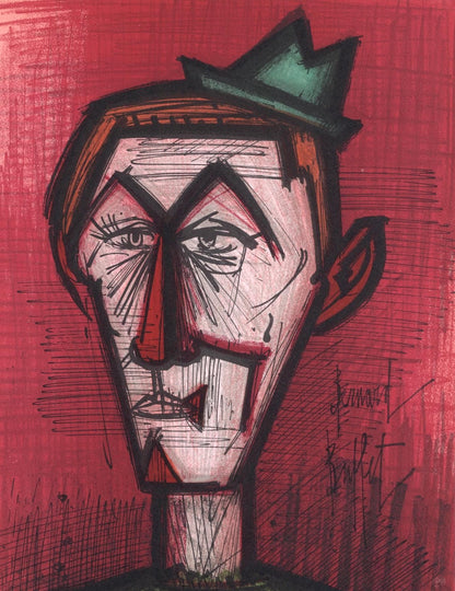 Bernard Buffet, Le Clown Au Fond Rouge, Lithographs 1952-1966, Lithograph