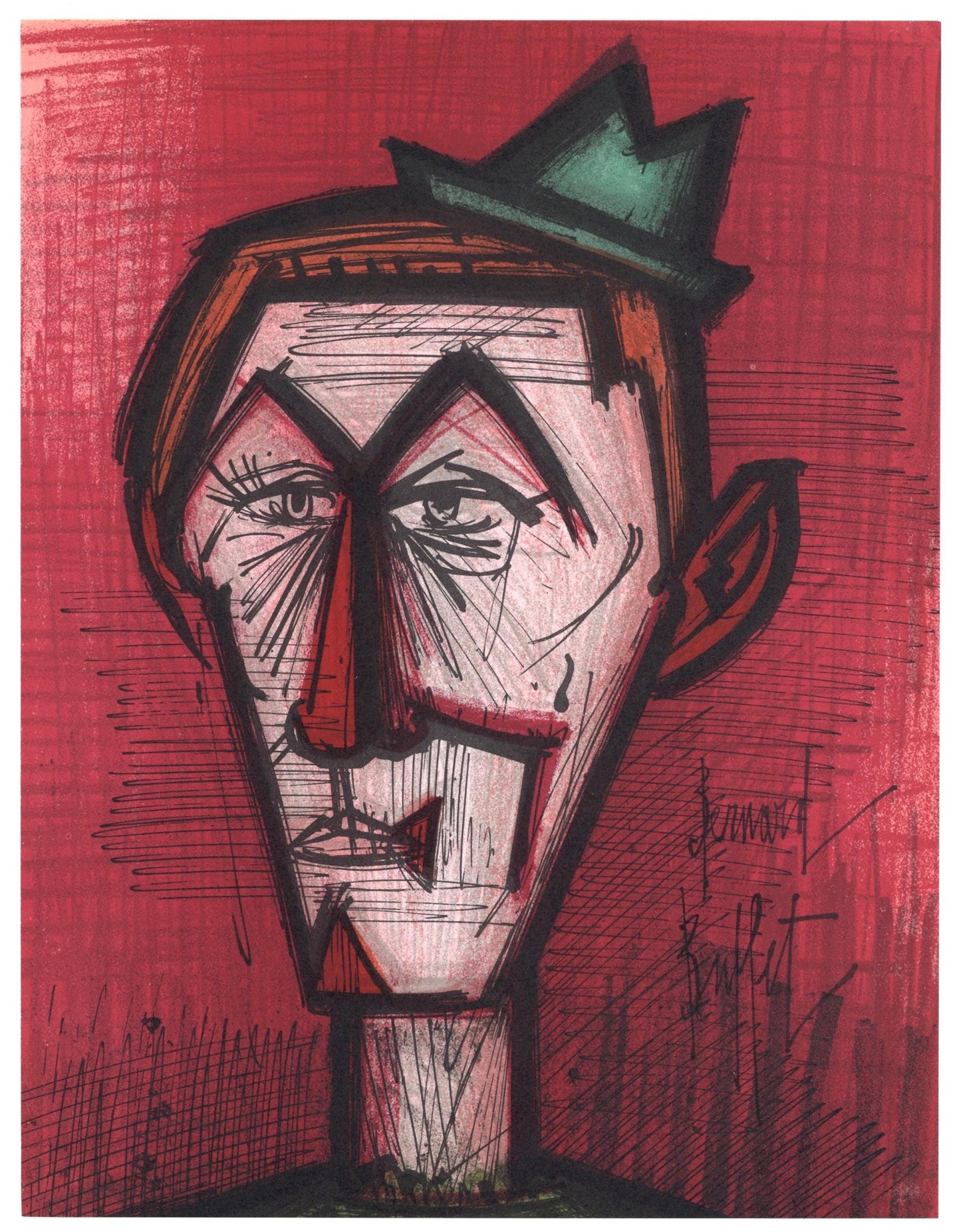 Bernard Buffet, Le Clown Au Fond Rouge, Lithographs 1952-1966, Lithograph