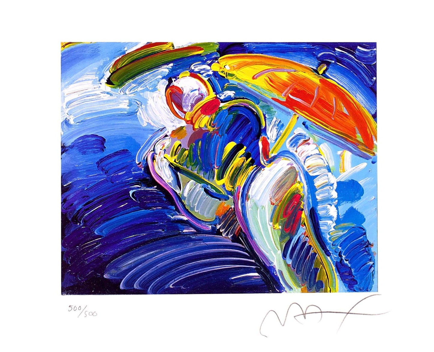 Peter Max, Abstract Figure With Umbrella, Hand Signed, Official Lithograph