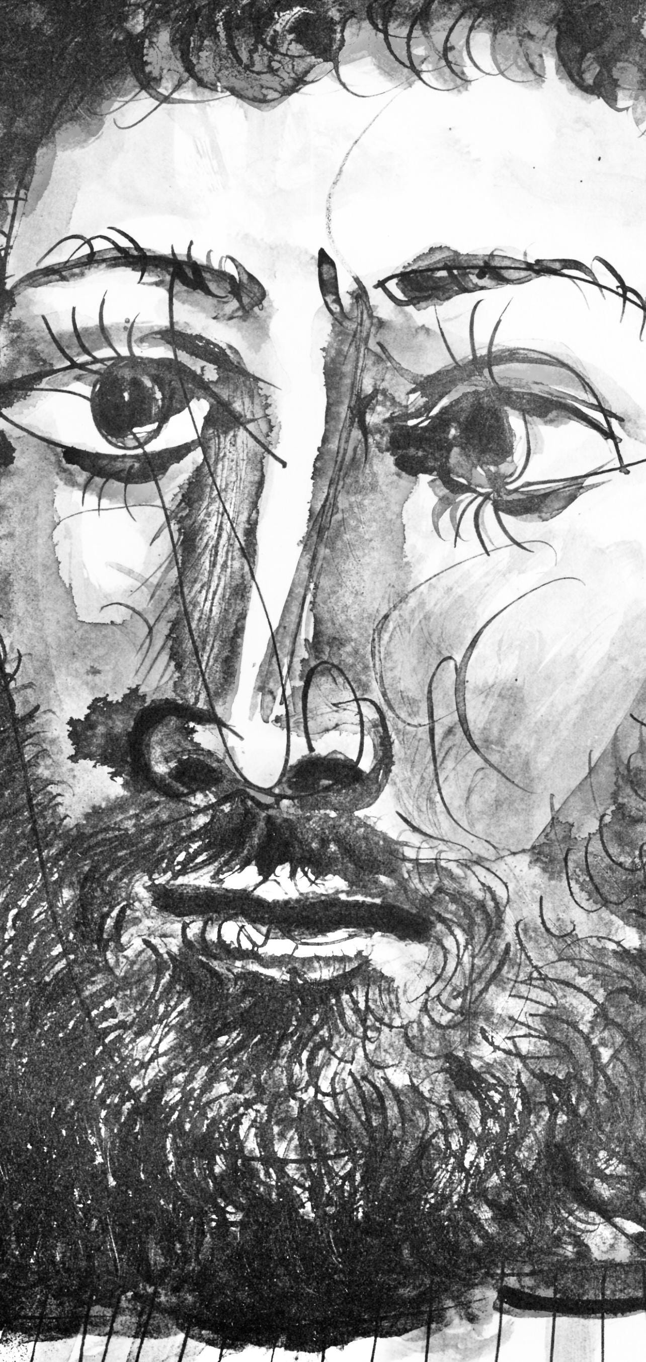 Pablo Picasso, Visage D'Homme Barbu Paisse Chevelure, Trait Et Lavis (Cramer 84; Johnson/Stein 77),