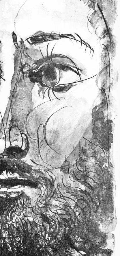 Pablo Picasso, Visage D'Homme Barbu Paisse Chevelure, Trait Et Lavis (Cramer 84; Johnson/Stein 77),