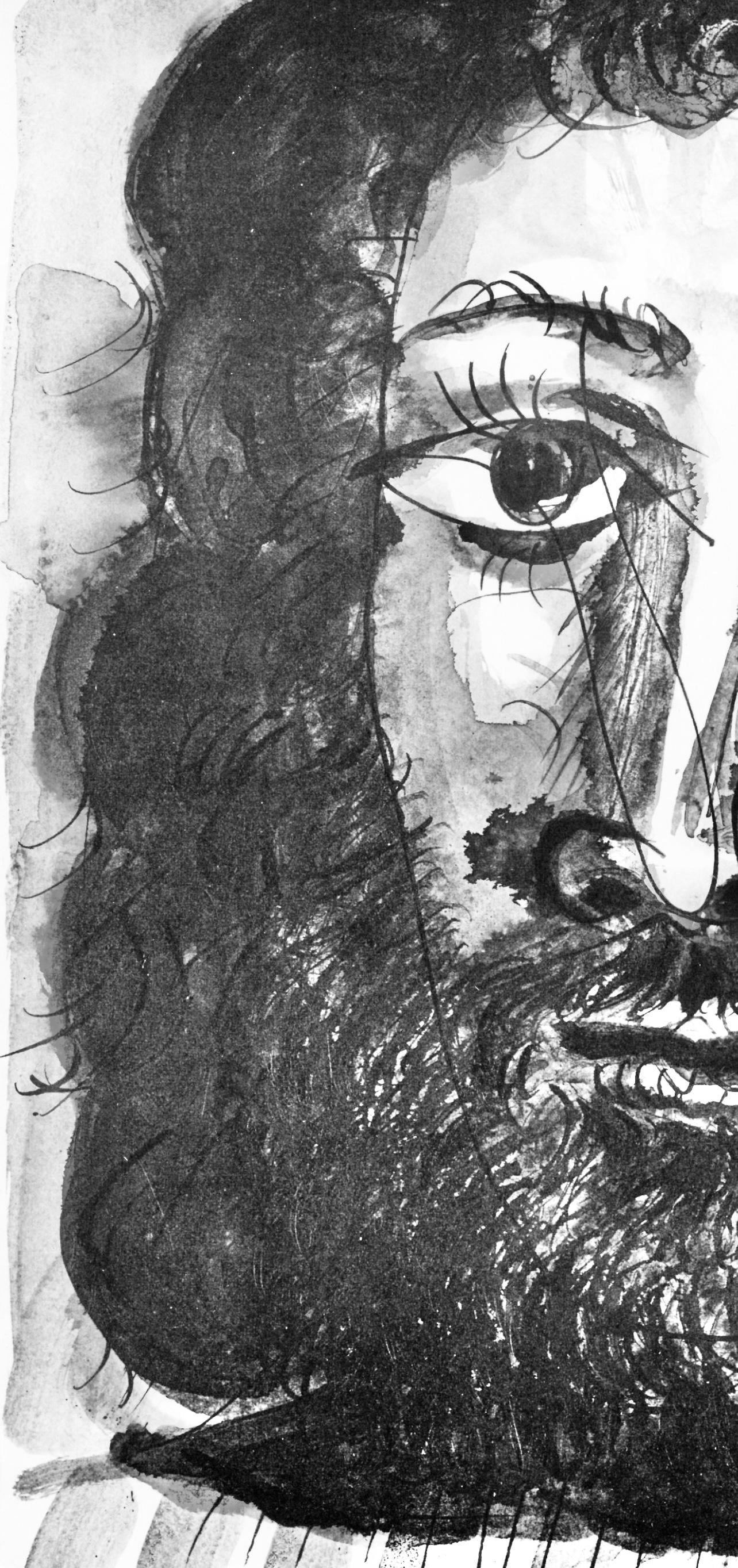 Pablo Picasso, Visage D'Homme Barbu Paisse Chevelure, Trait Et Lavis (Cramer 84; Johnson/Stein 77),