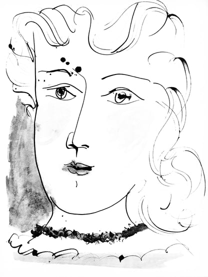 Pablo Picasso, Visage De Jeune Fille, De Face, Trait Et Lavis (Cramer 84; Johnson/Stein 77),