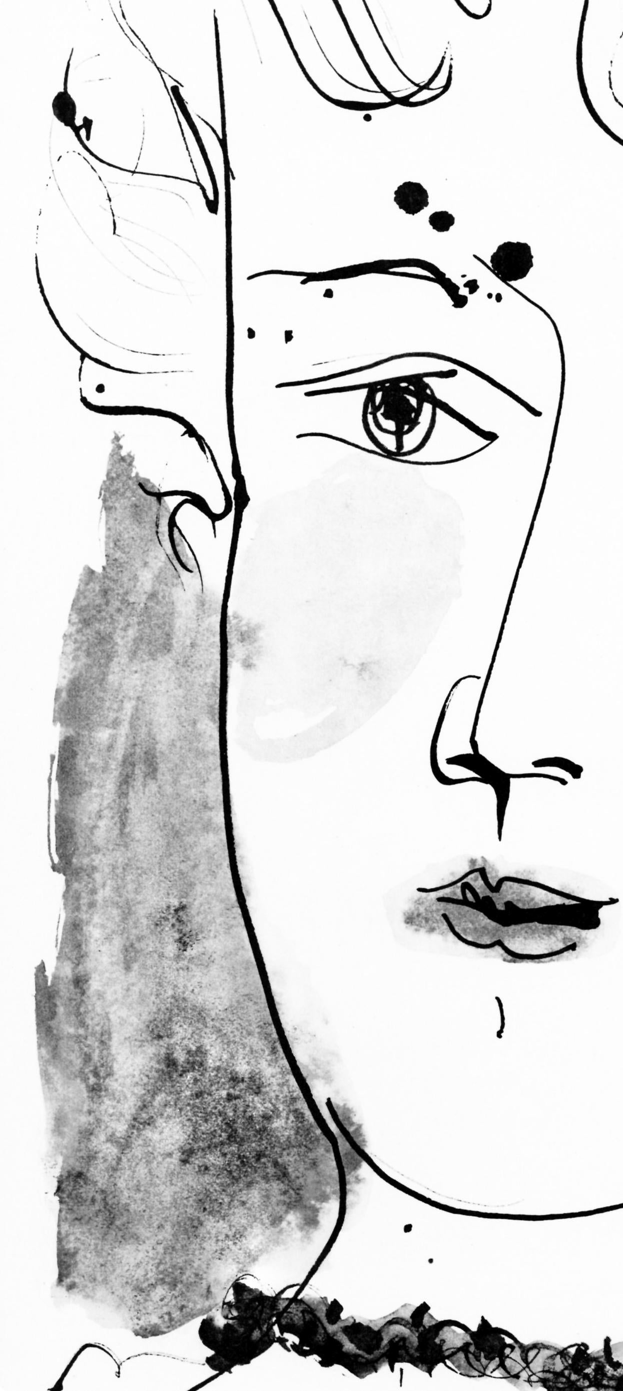 Pablo Picasso, Visage De Jeune Fille, De Face, Trait Et Lavis (Cramer 84; Johnson/Stein 77),