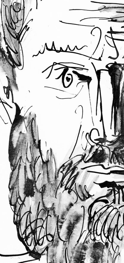 Pablo Picasso, Homme Barbu, De Face, Trait Et Lavis (C. 84; J./S. 77), 40 Dessins De Picasso En