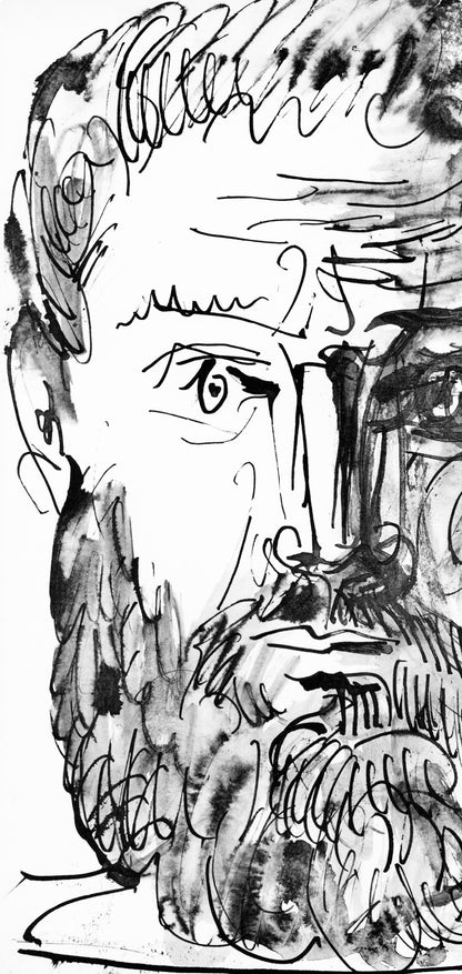 Pablo Picasso, Homme Barbu, De Face, Trait Et Lavis (C. 84; J./S. 77), 40 Dessins De Picasso En