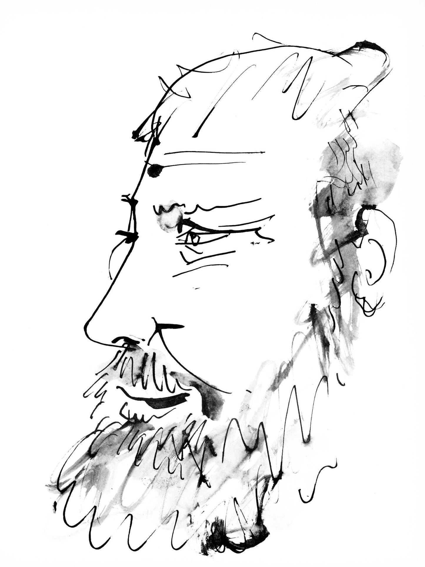 Pablo Picasso, Profil Gauche De Vieil Homme, Trait Et Lavis (Cramer 84; Johnson/Stein 77), Collotype