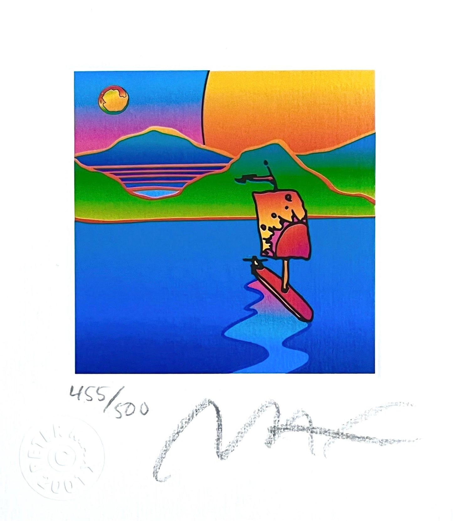 Peter Max, Sailboat With Sun And Moon, Hand Signed, Official Lithograph