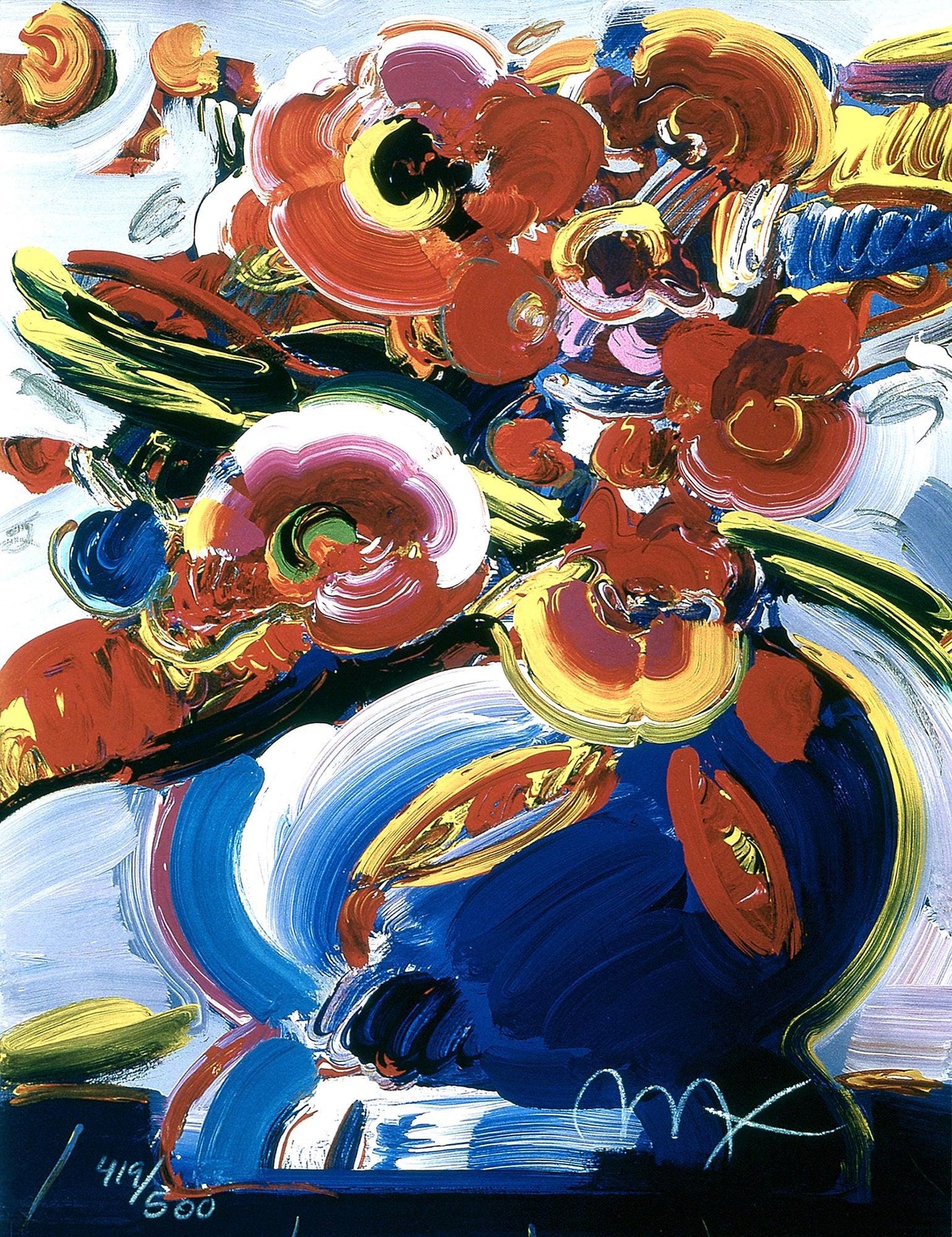 Peter Max, Flowers In Blue Vase Iii, Hand Signed, Official Lithograph