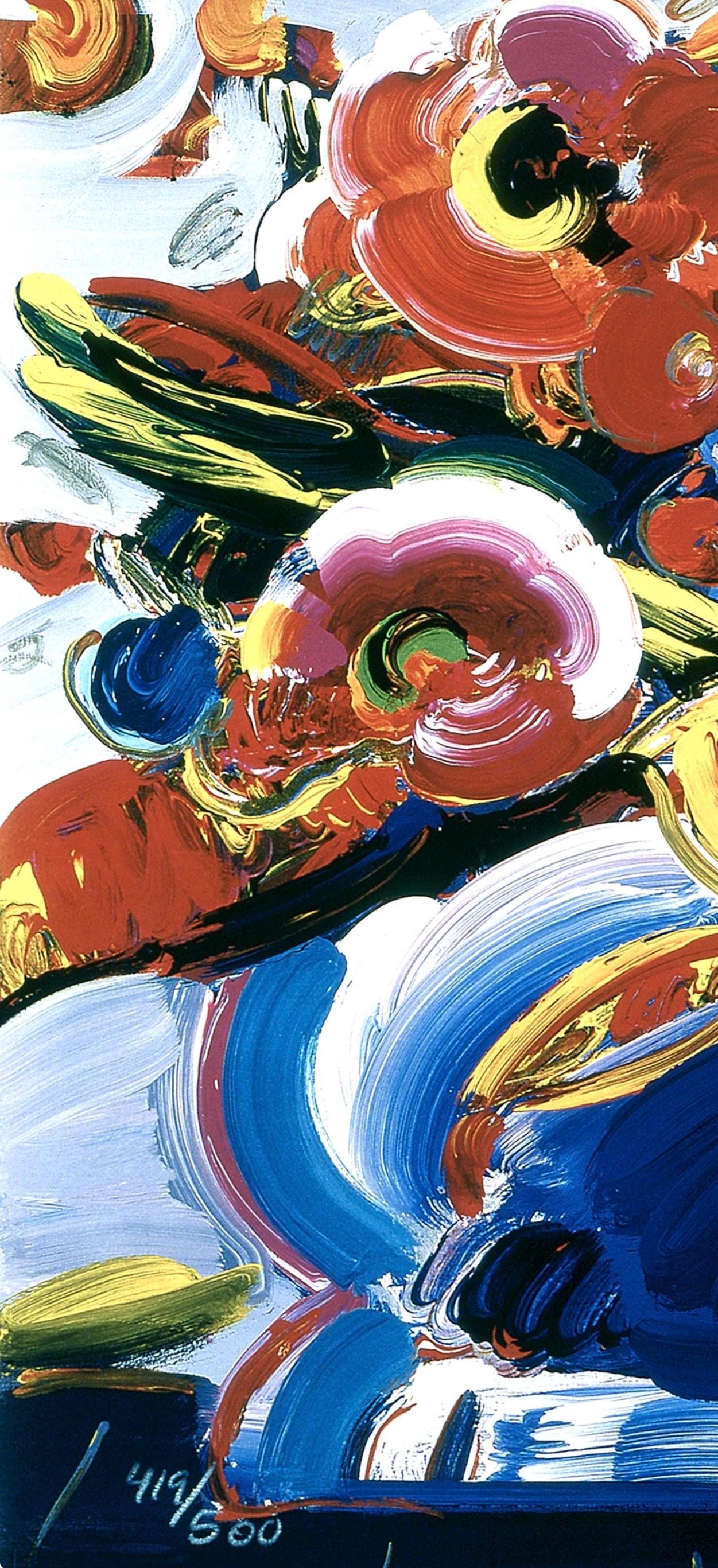 Peter Max, Flowers In Blue Vase Iii, Hand Signed, Official Lithograph