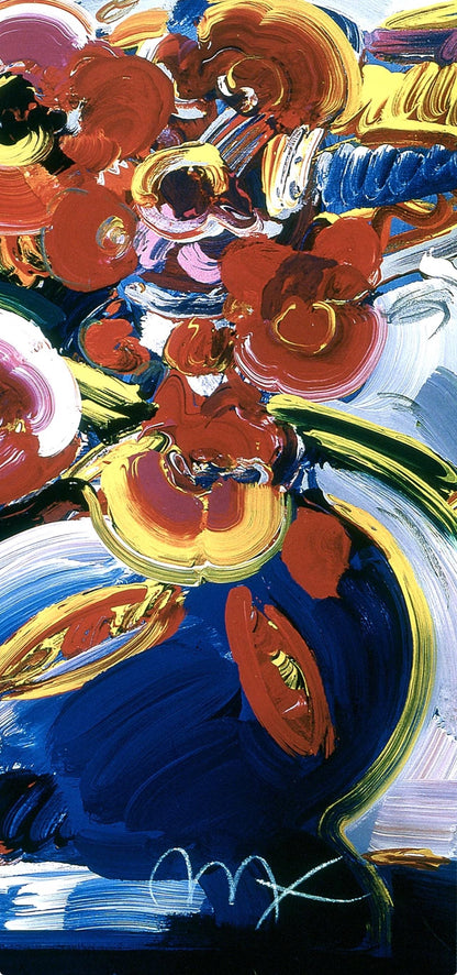 Peter Max, Flowers In Blue Vase Iii, Hand Signed, Official Lithograph