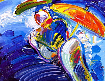 Peter Max, Abstract Figure With Umbrella, Hand Signed, Official Lithograph