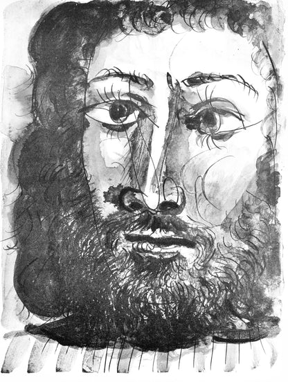 Pablo Picasso, Visage D'Homme Barbu Paisse Chevelure, Trait Et Lavis (Cramer 84; Johnson/Stein 77),